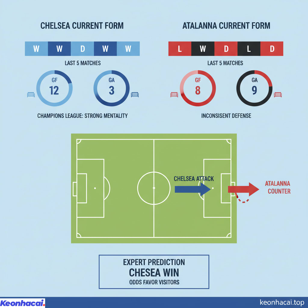 Chelsea được đánh giá là đội cửa trên và có khả năng giành trọn 3 điểm trong trận đấu này với dàn cầu thủ chất lượng và phong độ vượt trội hơn Atalanta