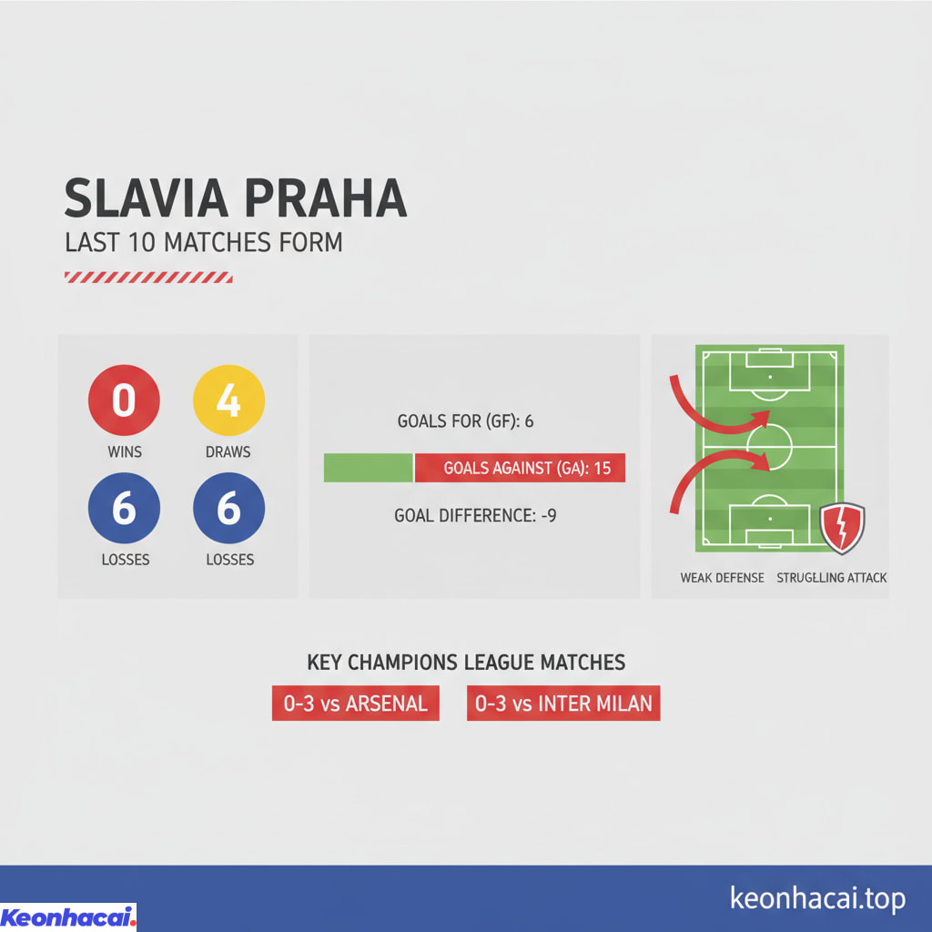 Trong 10 trận đấu gần nhất Slavia Praha chưa giành được bất kỳ chiến thắng nào