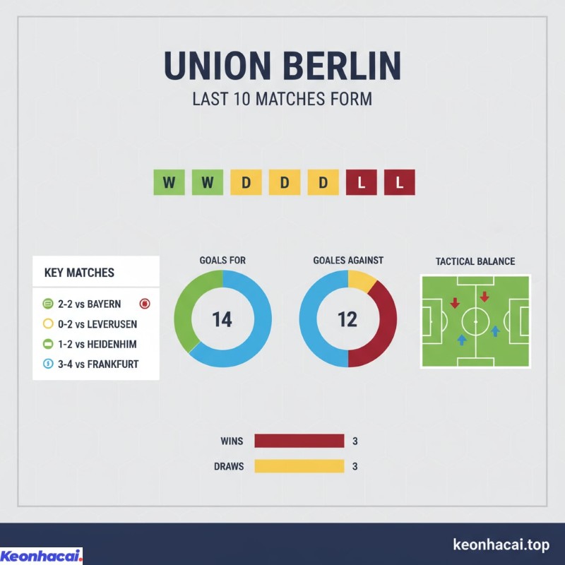 Union Berlin giành được 4 chiến thắng, 3 trận hòa và chỉ để thua 3 lần trong 10 trận gần nhất